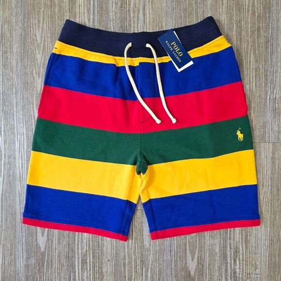 Polo Ralph Lauren Striped Fleece Shorts Multicolor Blue Red Green Yellow Men's S - Picture 2 of 11